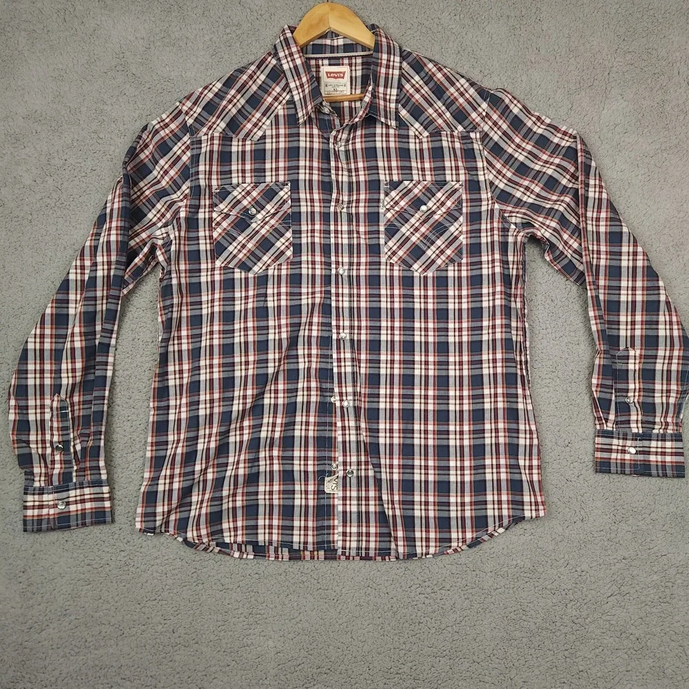 Levis Shirt Mens Extra Large Peral Snap Plaid‎ Long Sleeve Western